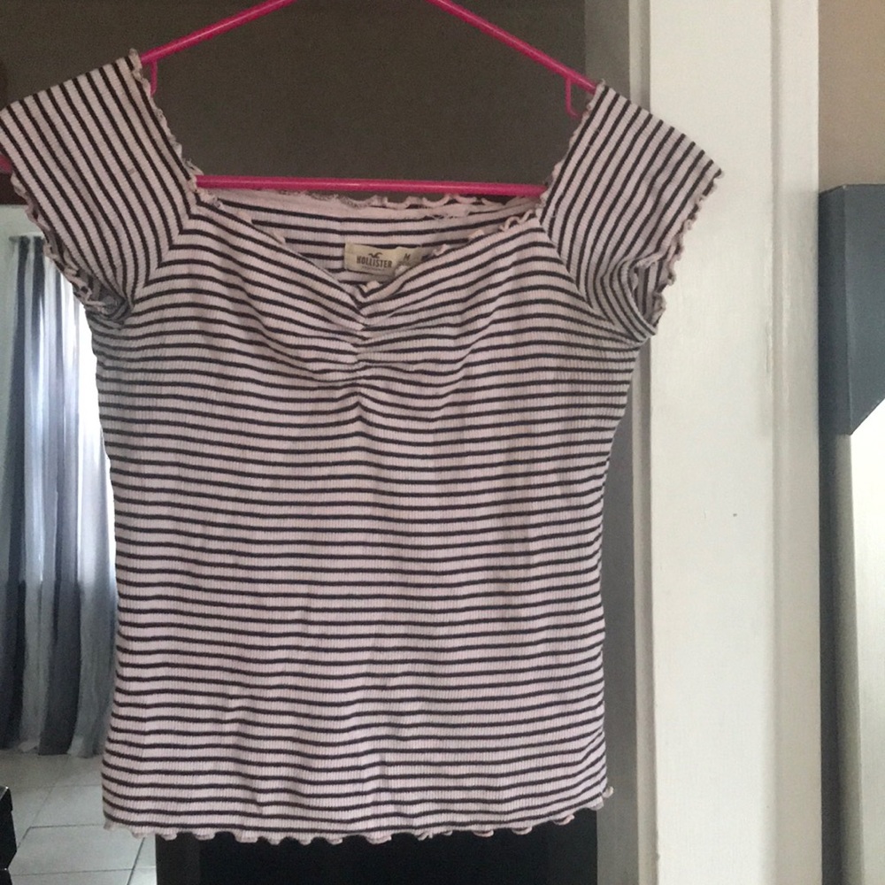 Pink and Black Stripped Off the Shoulder Top
